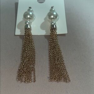Chic Pearl and Gold Tassel Earrings